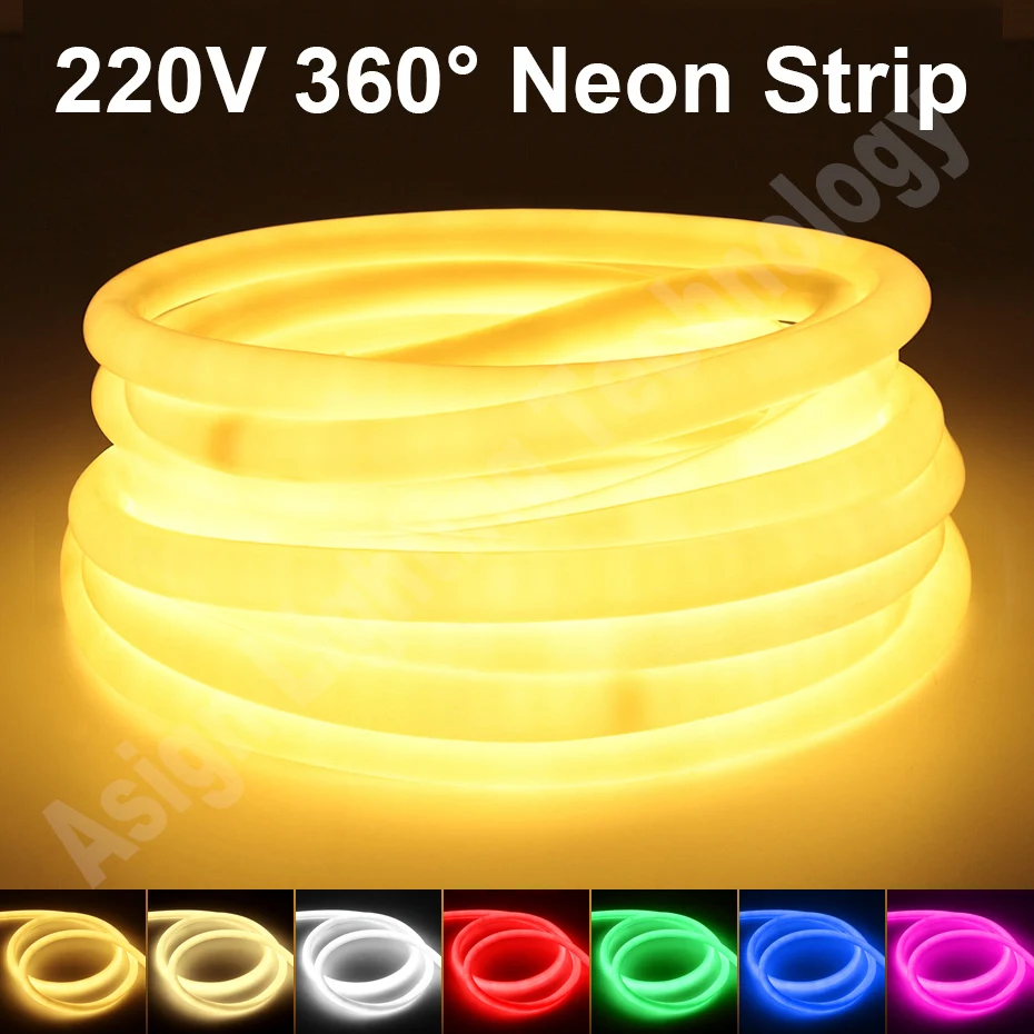 

360 Degree Round LED Neon Strip 220V Flexible Neon Light Waterproof 120leds/m Round Tube Outdoor Light Remote/Bluetooth/WiFi