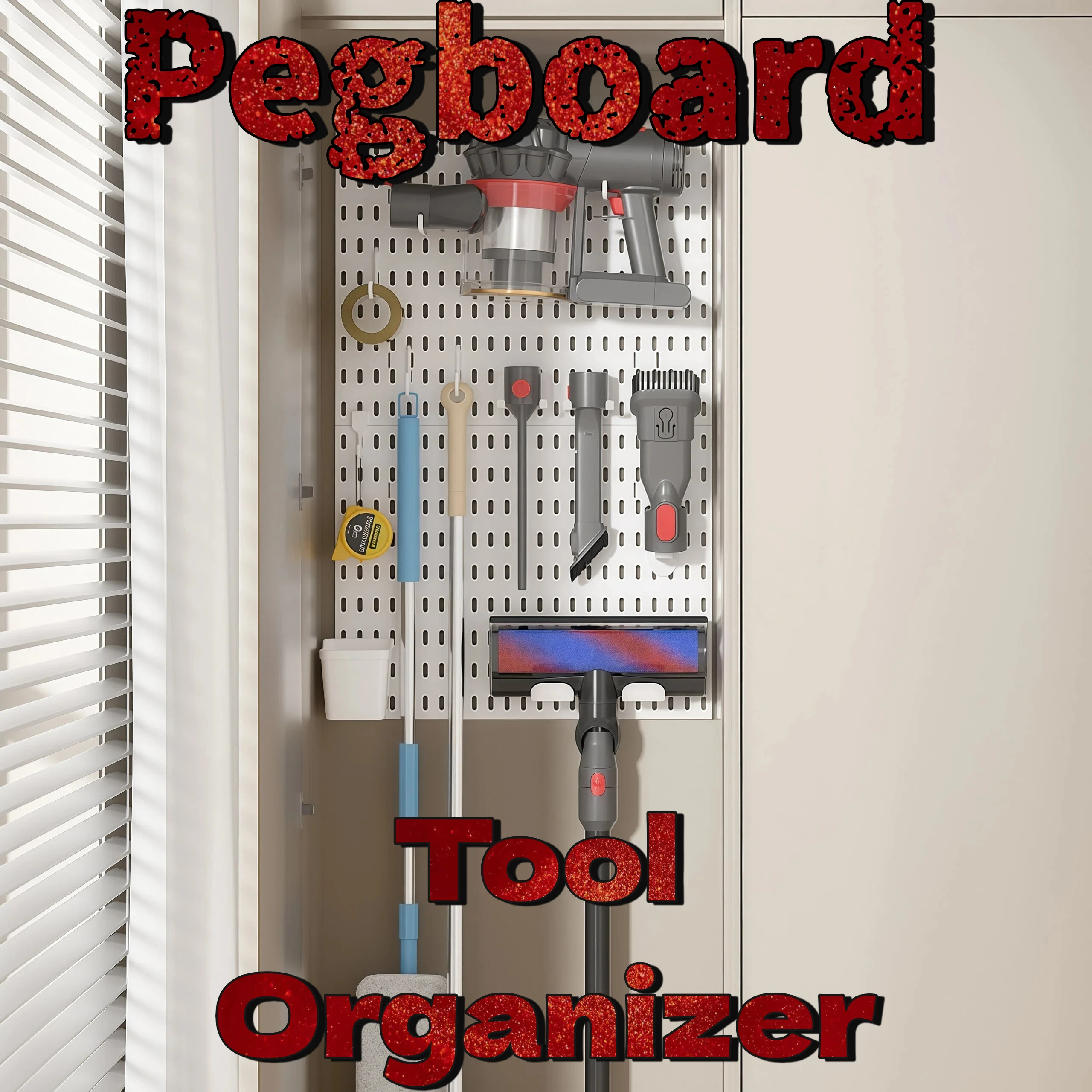 PP Pegboard Wall Storage for Living Room, Hole Panel with Hooks Tray Shelf for Remote Books Display, Black White