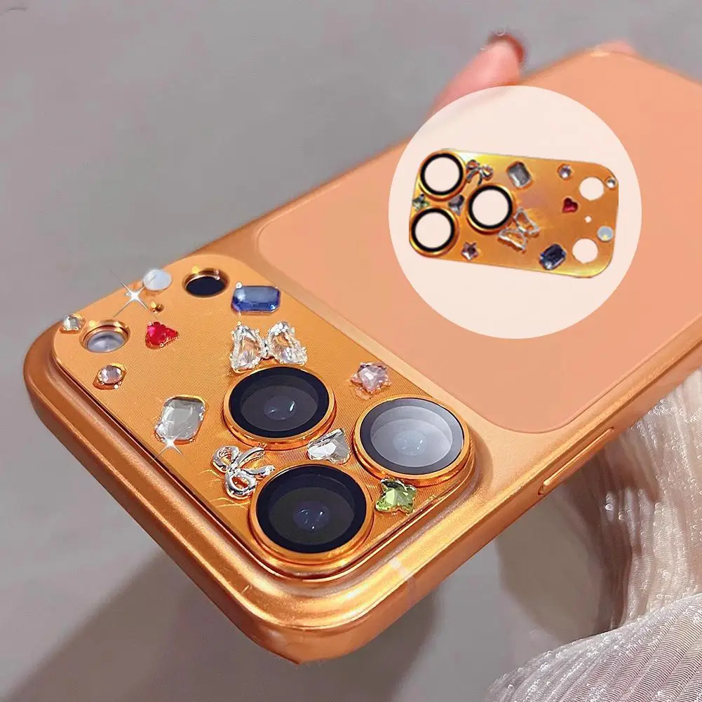 1Pcs Lens Film With Rhinestones Protective Case for iphone 17 Pro Max 17 Air Rhinestone Glitter Metal Screen Protectors C8S6