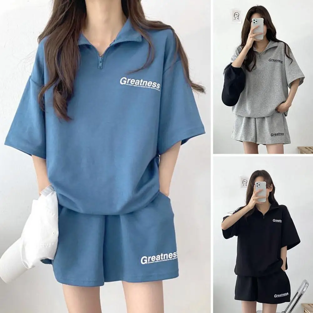 T-shirt Shorts Set Women's Letter Print Tracksuit Set with Short Sleeve T-shirt Wide Leg Shorts Loose Fit Activewear for Casual