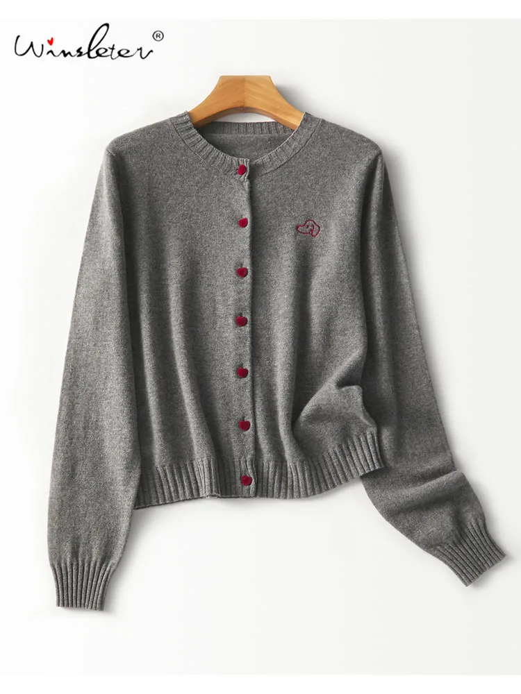 

Winsleter-100%Wool Elegant Sweater, O Neck Embroidery, Women Retro Age Reduction Soft Knit Cardigan, 2025 Winter New T5D544CC