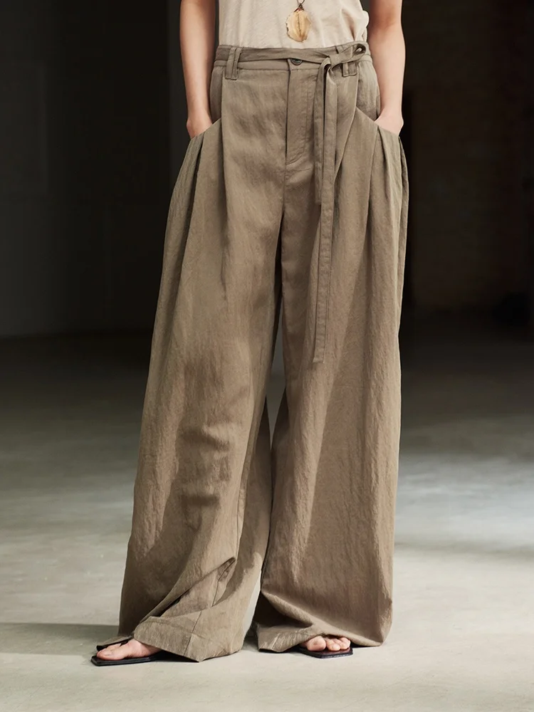 

Semicircle Design Women's Casual Linen Pants Spring 2026 Artistic Loose Fit Straight Leg Pants with kets