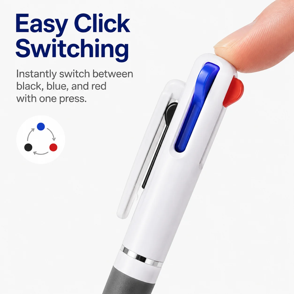 30 Pack 3-Color Retractable Ballpoint Pens, Black Blue Red Ink Multi Color Click Pens with Comfort Soft Grip for Student Office