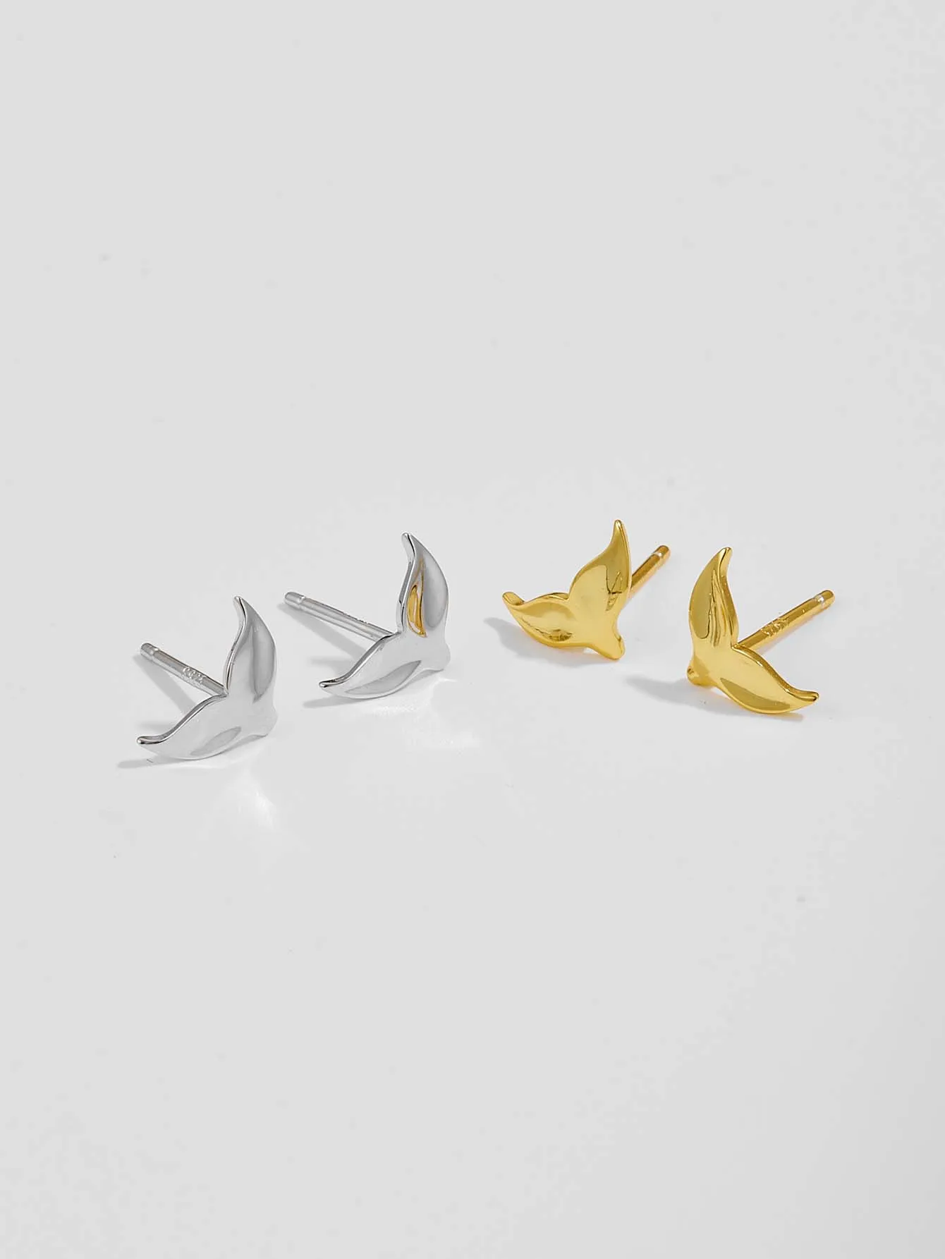 DPLAOPA 925 New Sterling Silver Tiny Cute Fish Tail Stud Earring  Minimalist Studs Cartilage Tragus Simple Jewelry Gifts