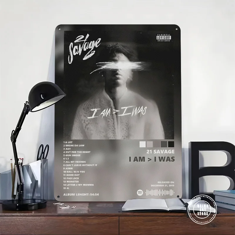 21 Savage Album Cover 3D Texture Printed Poster Custom Vintage Metal Tin Plate Sign for Wall Art Decor Room Decoration Gaming