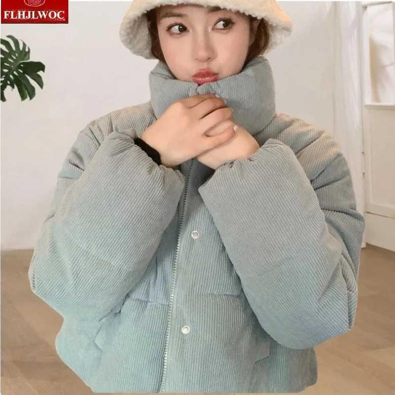 

Corduroy Cotton Turtleneck Warm Outerwear Coats 2025 Winter Korean Style Cute Girls Short Down Jacket Short Women Cake Parkas