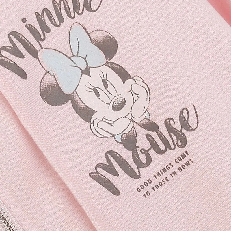 Disney Minnie Mouse Fleece Hooded Sweatshirt Women Casual Loose Zip Up Hoodies Jacket Cute Cartoon Jumper Tops Pants Femme Pink