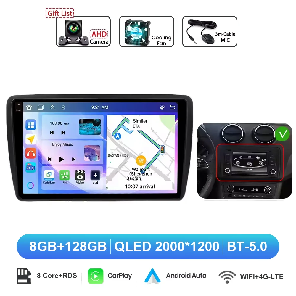 Android 15 Voor SEAT Ibiza 2016-2017 Autoradio Multimedia Video Player GPS Stereo CarPlay 4G Navigatie v BT QLED DPS Head Unit