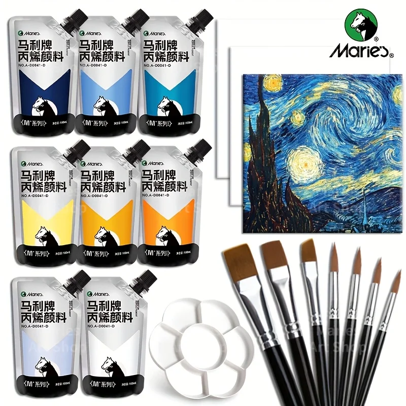 

Marie's 19pcs #The Starry Colors Acrylic Paints Set, 8 Colors 100ml/3.38oz, High Quality, No Fading, Rich Pigments Kit for Canva