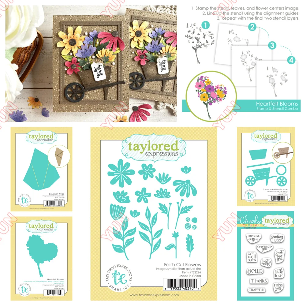 

2025 New Dies Stamps Set Fresh Cut Flowers Bouquet Wrap Bitty Tags Cut Dies DIY Scrapbook Greeting Card Word Embossing Template
