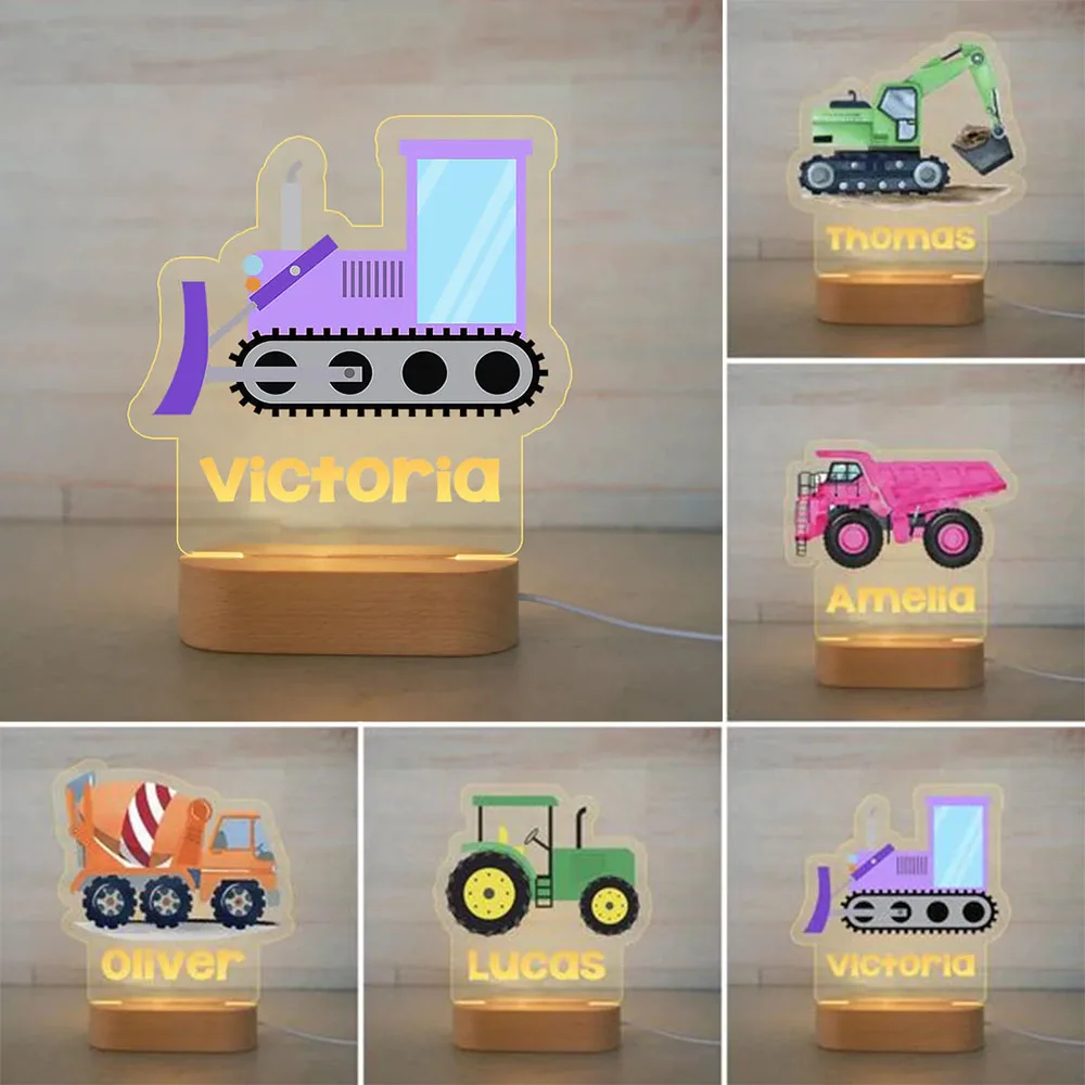 

Персонализированный светодиодный блендер для грузовика, экскаватора, USB, 7 цветов, акриловая лампа с именем под заказ для украшения детской спальни