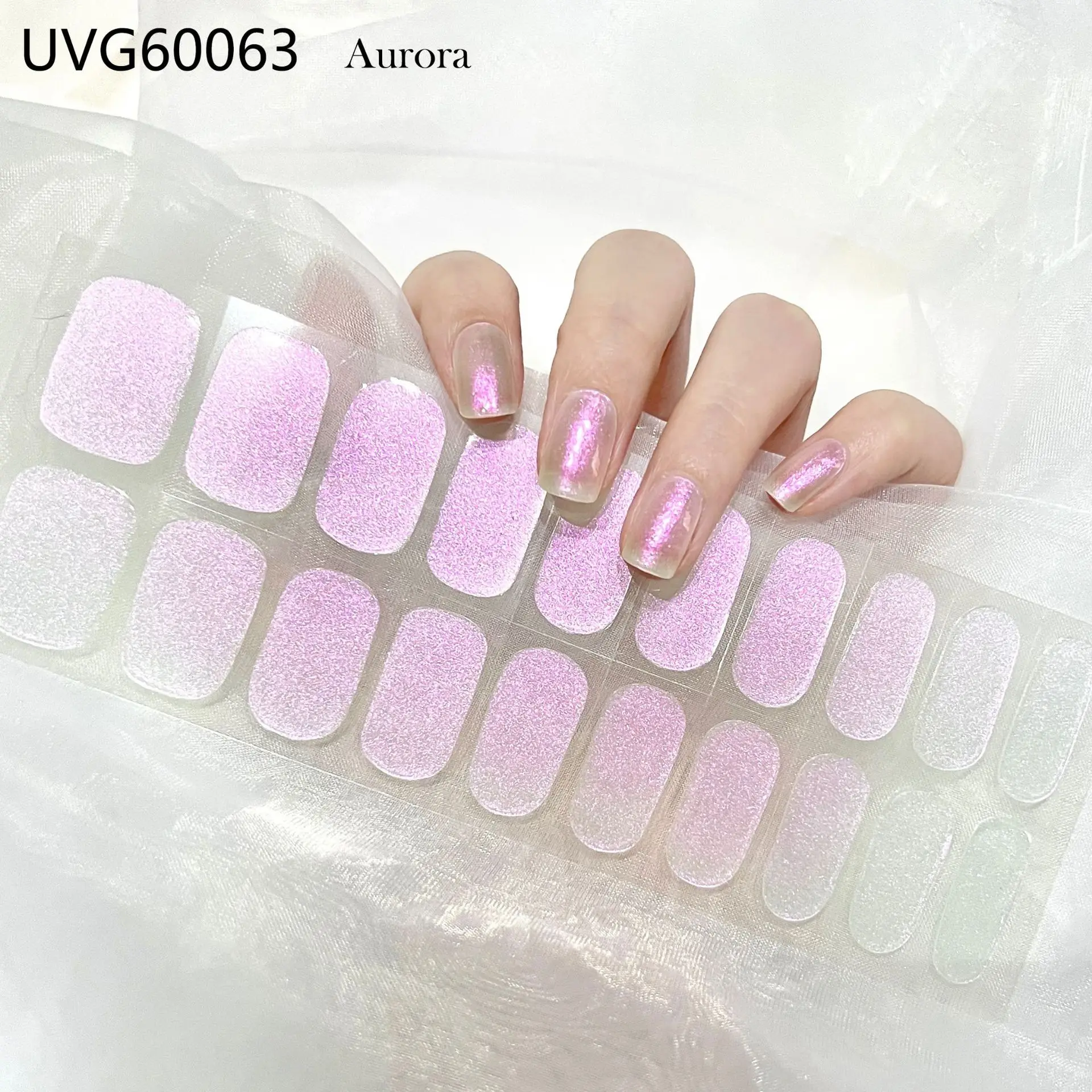 22Tips Nude Halb-ausgehärtete Gel Nagel Patch Slider Kleber Wasserdichte lange anhaltende Aurora Full Cover Gel Nagel Aufkleber UV Lampe Benötigt – Detail 7