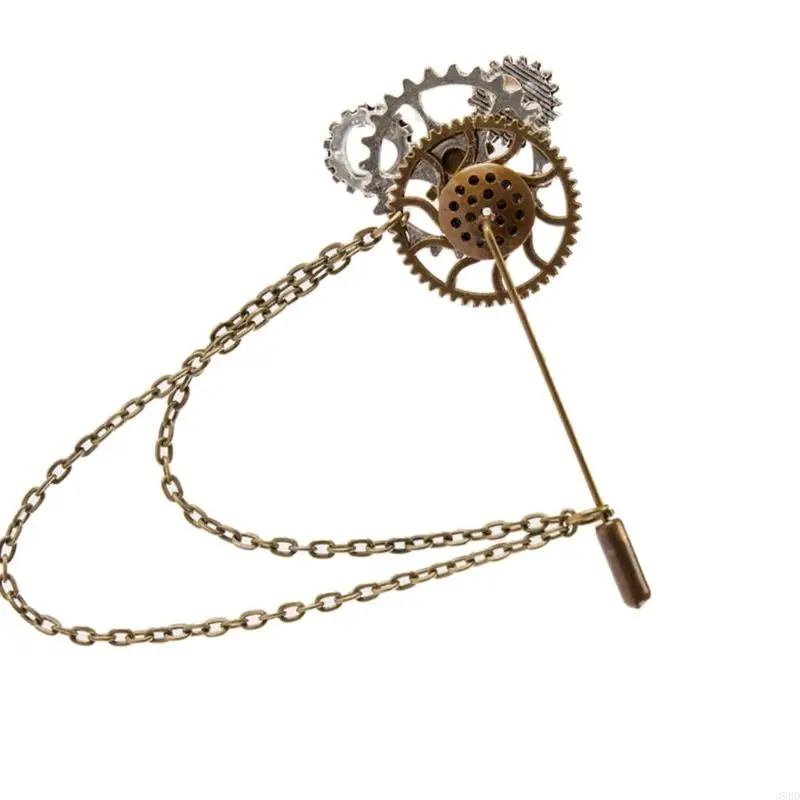 Steampunk Vintage Gear Brosche Kette Kragen Pin Gothic Anstecknadel Abzeichen Schmuck für Damen und Herren Halloween Party Kostüm – Detail 2