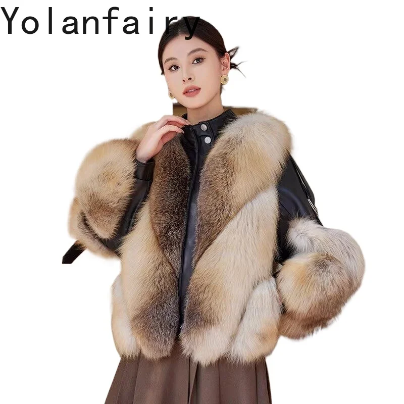 

YOLANFAIRY Fashion Women Real Fox Fur Coat 2026 Winter High-end Genuine Sheepskin Leather Jacket Warm Goose Down Fur Coats Woman