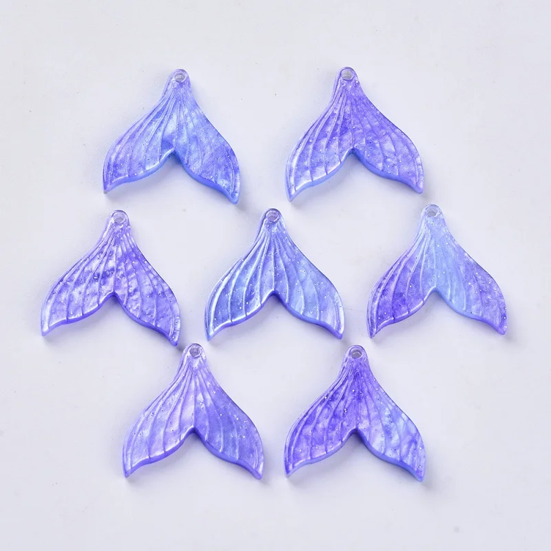 20pc Cellulose Acetate(Resin) Pendants with Glitter Powder Rainbow Gradient Mermaid Pearl Style Mermaid Tail Shape Mauve
