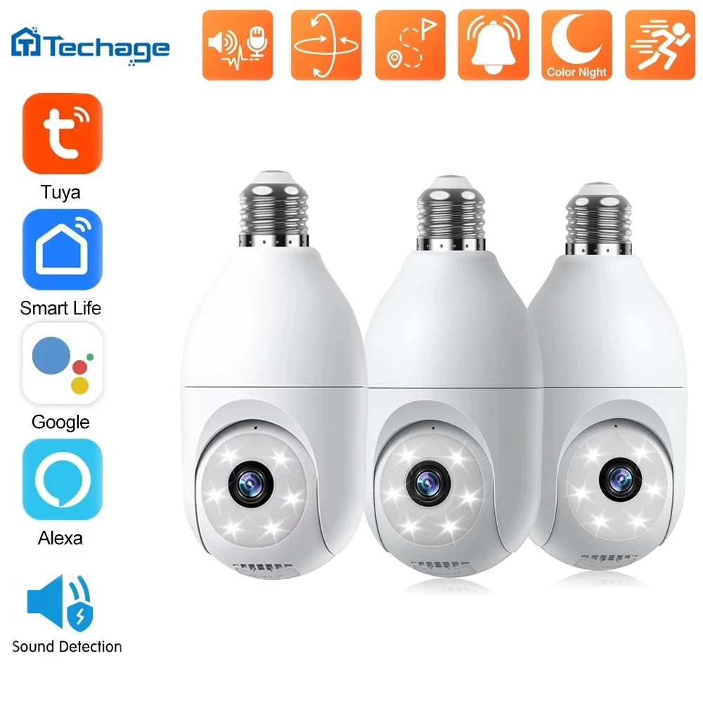 

Techage Tuya 2MP Wifi Bulb Camera 2-Way Audio Motion Detection 5GHz Smart Life Video Support Alexa Security Surveillance Camera