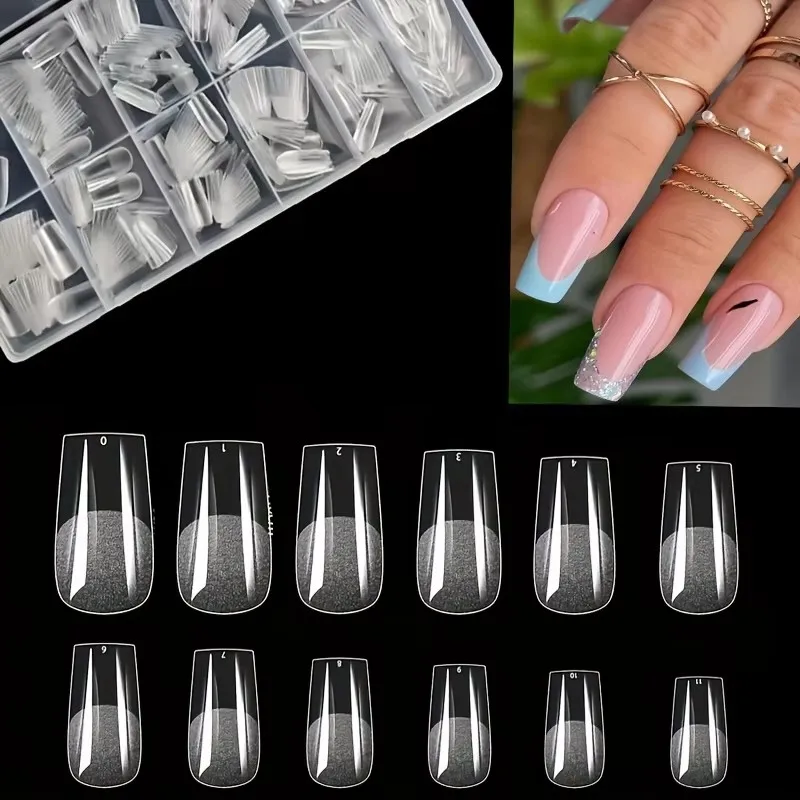 600 korte amandelvormige semi-mat transparant acryl valse nageltips voor nagelverlengingen en manicuregereedschap