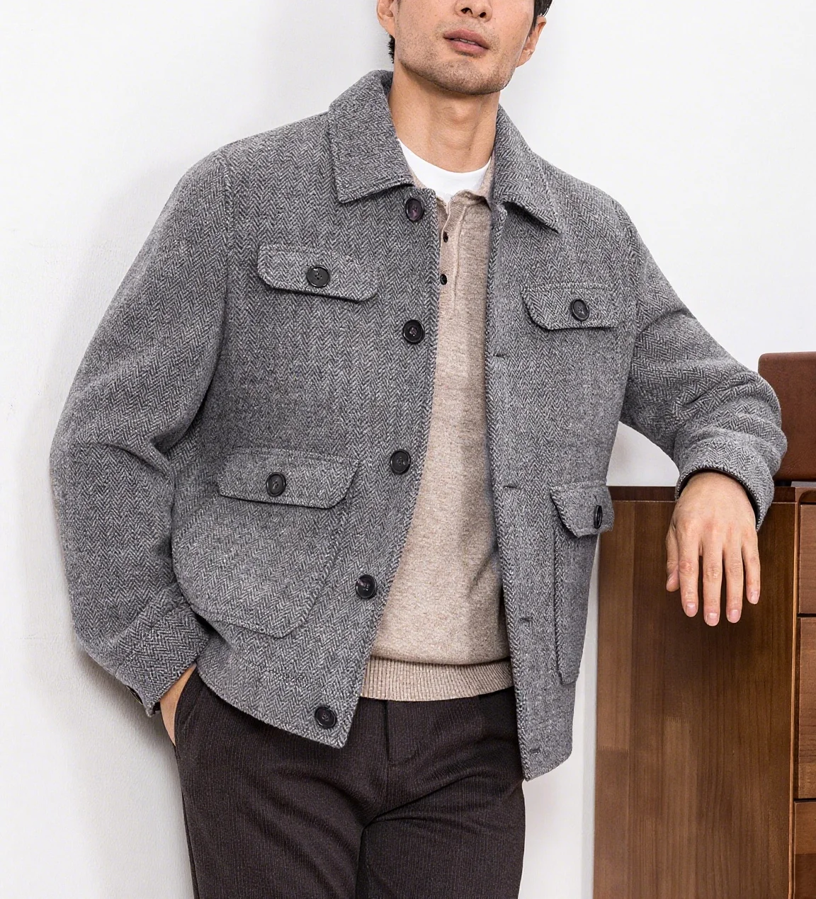 

Men's Blazers Business Casual Herringbone Elegant Boys' Suit Fashion Office Turn Down Collar Outwear Men Sports Jackets Coat