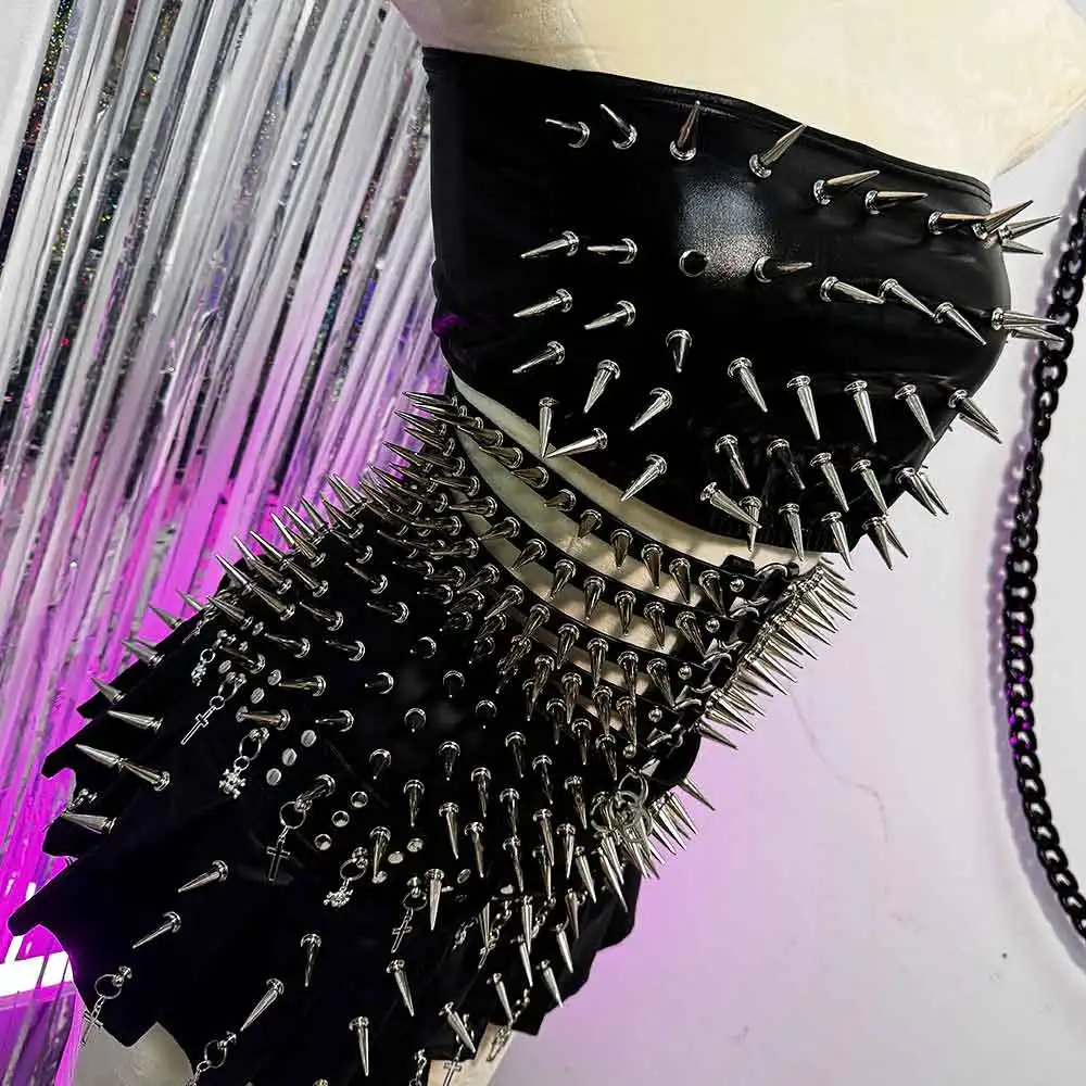Trendy Y2K  TOPS Skirts Harajuku Cyber Spike Studded Rivet Emo Club Wear Gothic Fairy Grunge E-Girls Punk Rock Goth Cummerbunds
