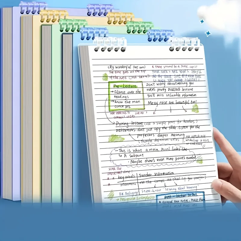 دفتر ملاحظات يحتوي على 60/120 ورقة، يتميز صفحات مثقوبة وتخطيط أفقي، قابل للفصل وغير مريح للغاية للتعامل معه
