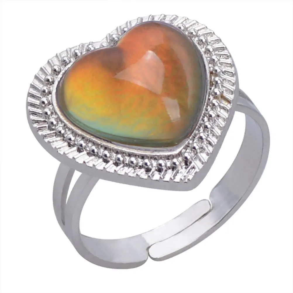 2Pcs Fashion Heart Shape Color Changing Rings Adjustable Open Finger Rings Alloy Acrylic for Women Birthday Gift