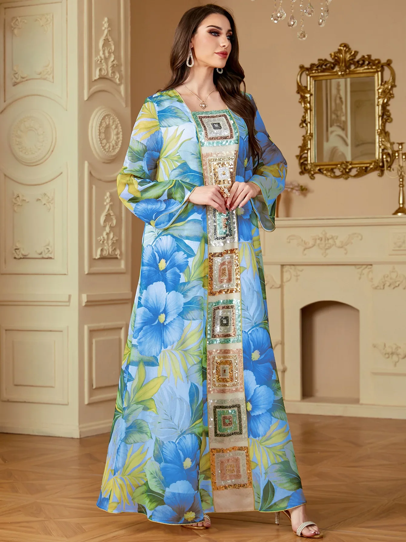 Eid vestido de mujer bordado de lentejuelas Abaya musulmana fiesta Jalabiya Ramadán Vestidos largos Abayas Vestidos Largos Kaftan árabe vestido largo