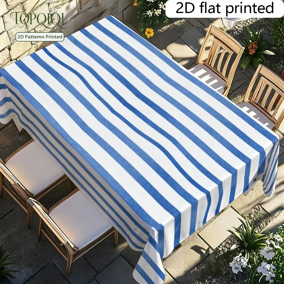 Tablecloth 1PC tablecloth 2D flat - Blue and white striped printed tablecloth - Polyester fiber yzb