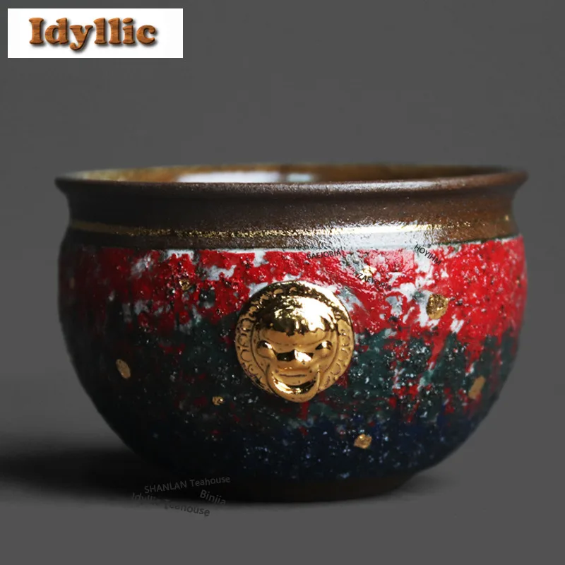 

130ml Relief Gold Drawing Teacup Traditional Tea Bowl Cup For Tea Tea-tasting Personal Cup Chazhan Master Cups Teaware Ornaments