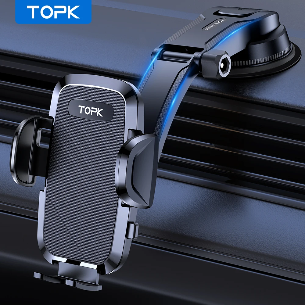 TOPK Car Phone Holder Mount , Upgraded Handsfree Stand, Phone Holder for Car Dashboard for iPhone Samsung Android Cell Phones