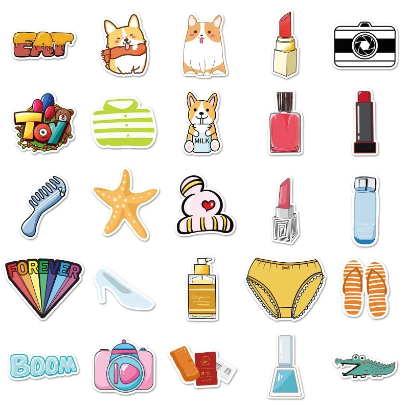 50pcs Cartoon Personality Cute Creative Doodle Decorative Stickers