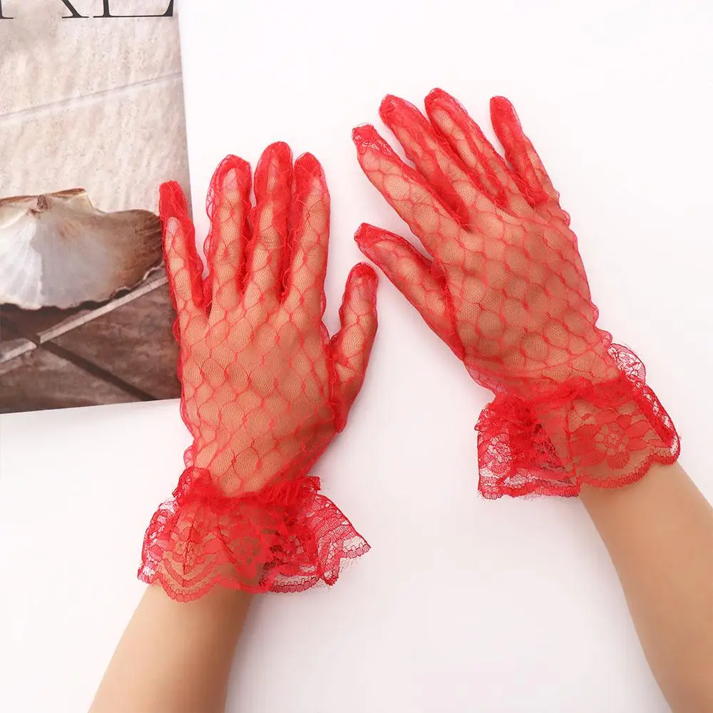 

Elegant Performance Banquet Dress Accessories Short Dinner Dress Wedding Lace Gloves Bridal Mesh Gloves Thin Mittens