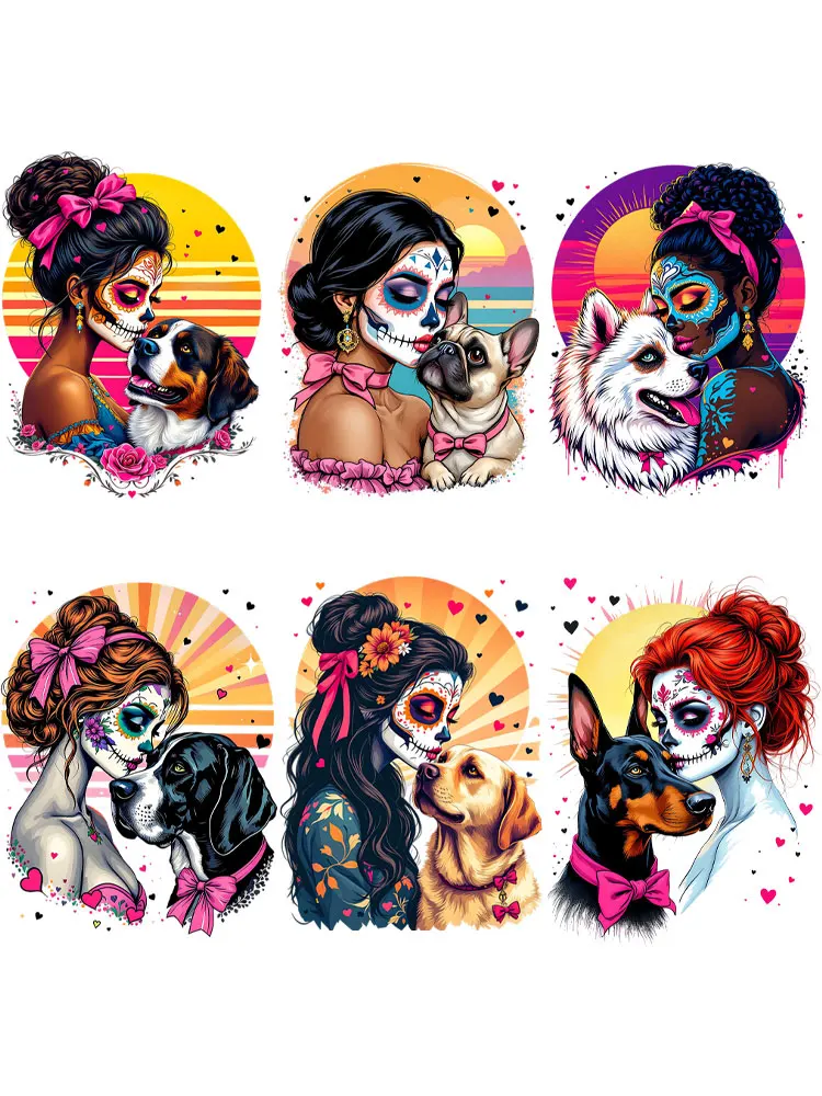 Punk femmes avec chien fer sur patchs autocollants thermiques bricolage animaux femme T-shirt Patch personnalisé sur vêtements transfert de chaleur vinyle