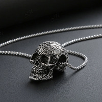 Vintage Hip-Hop Punk Skull Pendant Necklace For Men Alloy Steel Retro Style Skull Pendant Necklace Jewelry Gifts