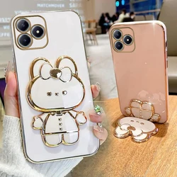 RealmeC63 Rabbit Makeup Mirror Phone Holder Case On For Oppo Realme C63 C53 C61 C51 Realme C 63 53 61 51 Luxury Girl Woman Cover