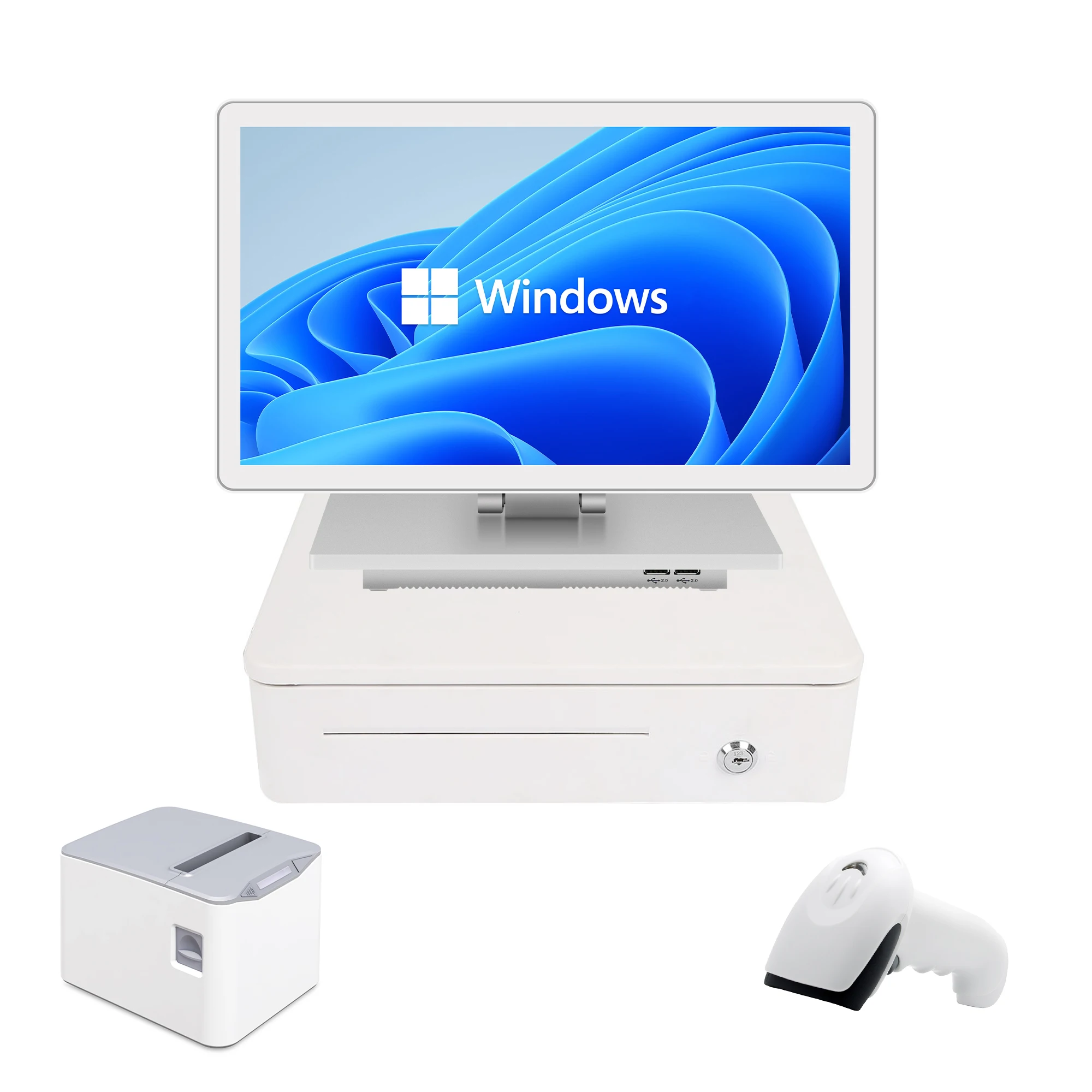 TPV All-In-One POS Hardware with Dual Screen Offline Capabilities Screen Holder for Efficient Cash Register Operations