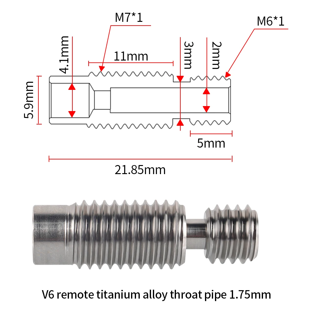 3D Printer Parts V6 Bi-Metal Heat Break Titanium Alloy Throat E3D V6 Smooth Heatbreak All Metal M6 Thread Throat