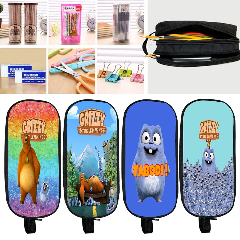 

Grizzy and the Lemmings Pencil Case Kawaii Boys Cartoon School Supplies Student Stationery Storage Bag Pen Pouch Kids Gifts