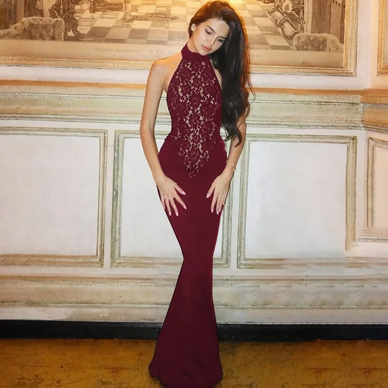 

Tornova Lace Backless Splice Maxi Dress Women's High Waist Sleeveless Ruched Dress Elegant Evening Party Dress 2026 New Fashion