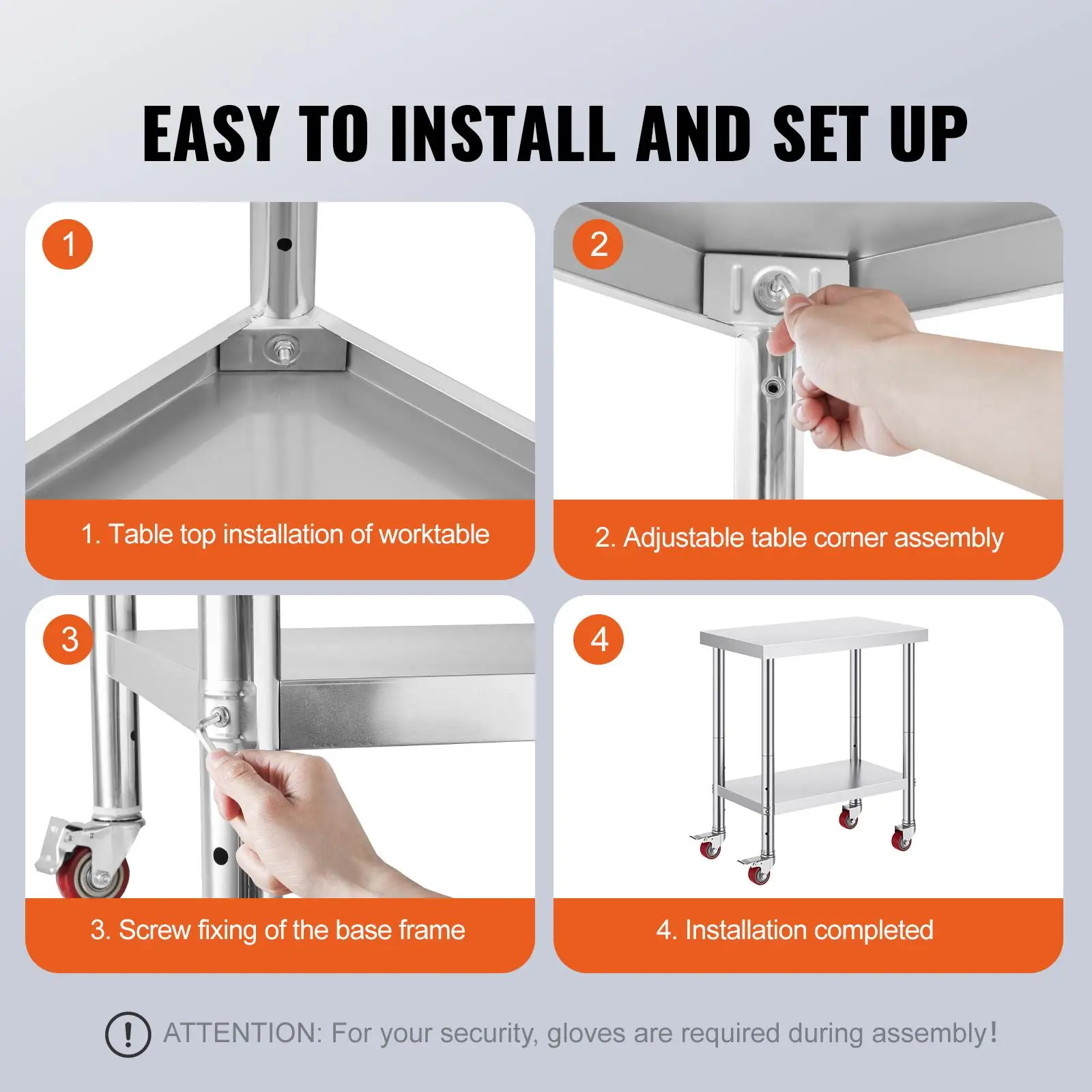 Stainless Steel for commercial Kitchen Prep Work Table 30 x 18 x 34 Inch 700 LB Capacity with 4 Wheels and 3 Adjustable Height Levels for Restaurant Food Preparation