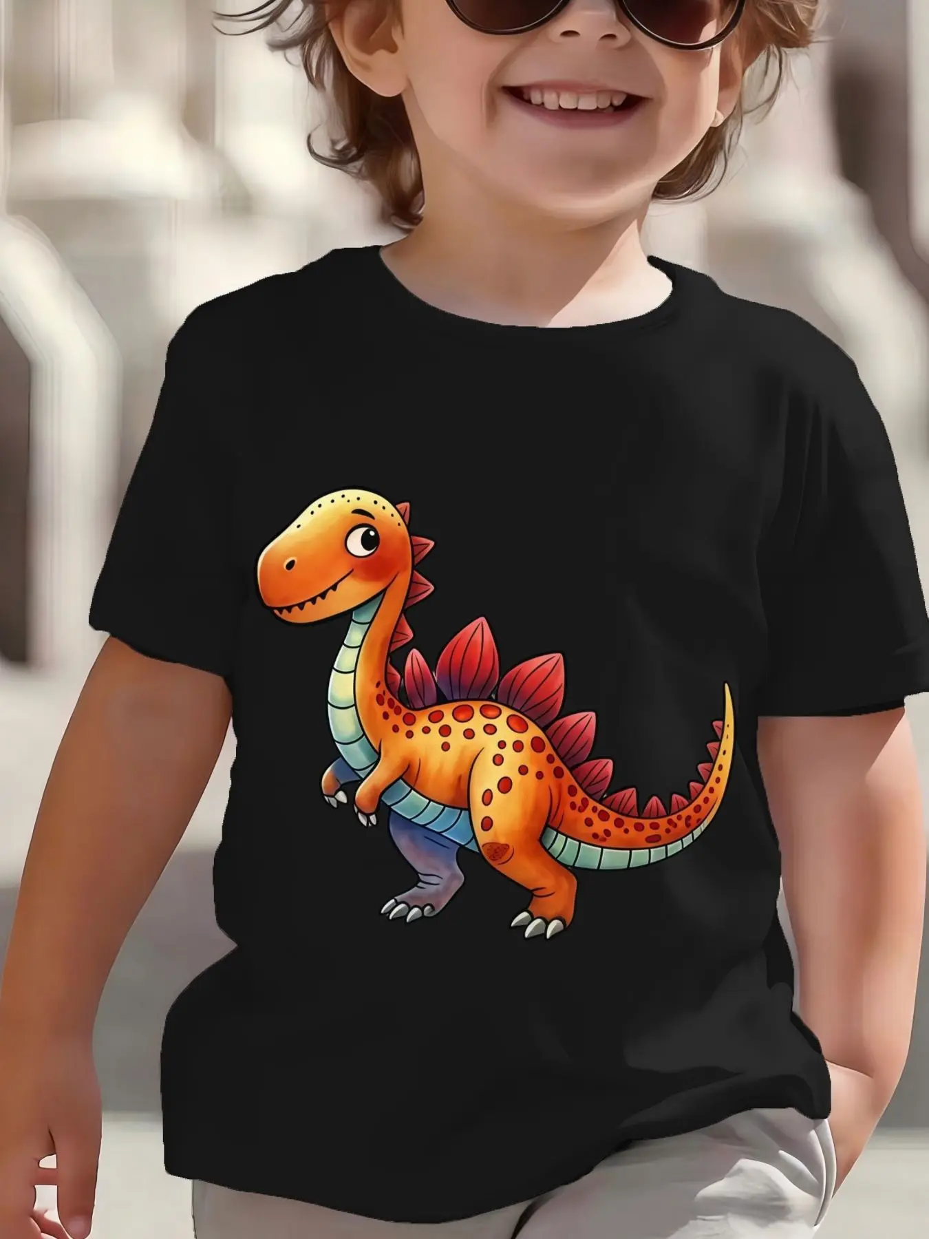 Kids Cute Spotted Dinosaur Graphic Tee Boys Girls Family Matching Short Sleeve Fun Animal Cartoon Casual Daily Wear T Shirt