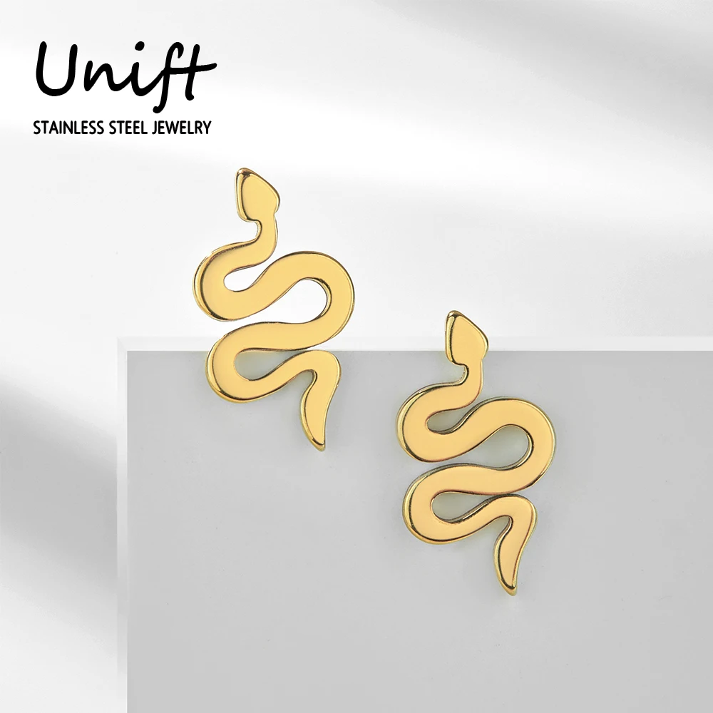 Unift Minimalist Snake Studs Earrings Tint Stainless Steel Earrings Goth Punk Teen Women Y2k Jewelry Ear Piercing Accessories