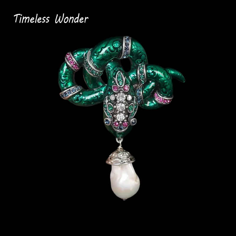 

Timeless Wonder Fancy Enamel Zircon Twist Snake Brooch Pins Women Designer Jewelry Runway Top Rare Classy Gift Mix Sweet 7523
