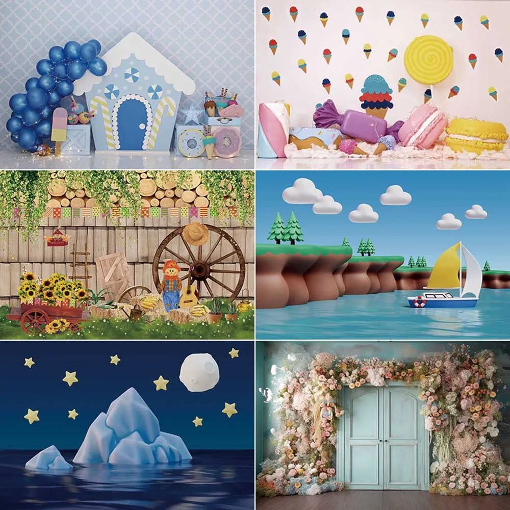 

MOON.QG Cake Smash Photography Backdrop House Guitar Umbrella Photocall Background Children Photo Studio Photocall Accessories