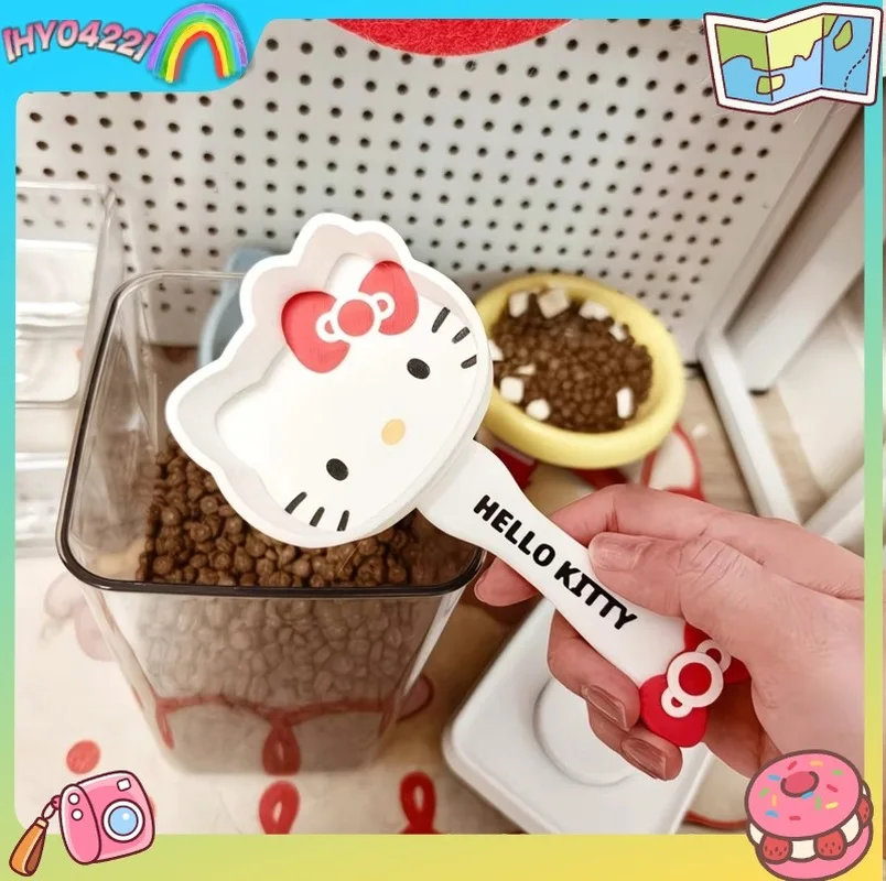 Cuchara medidora de comida para mascotas con mango largo y dibujos animados de gatitos, para alimentar a perros y gatos con comida seca, ligera, portátil, para uso diario, regalos