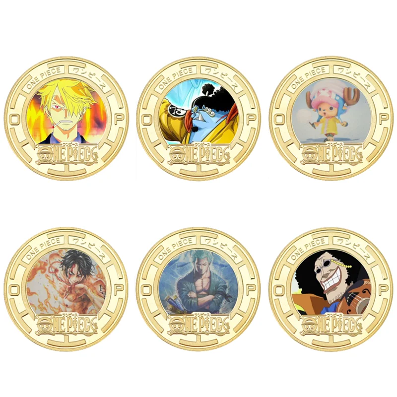 Bandai Anime One Piece 20th Luffy Zoro Chopper Hobby Commemorative Coins Collection Metal Gold Plated Card Coins Kids Toys Gifts