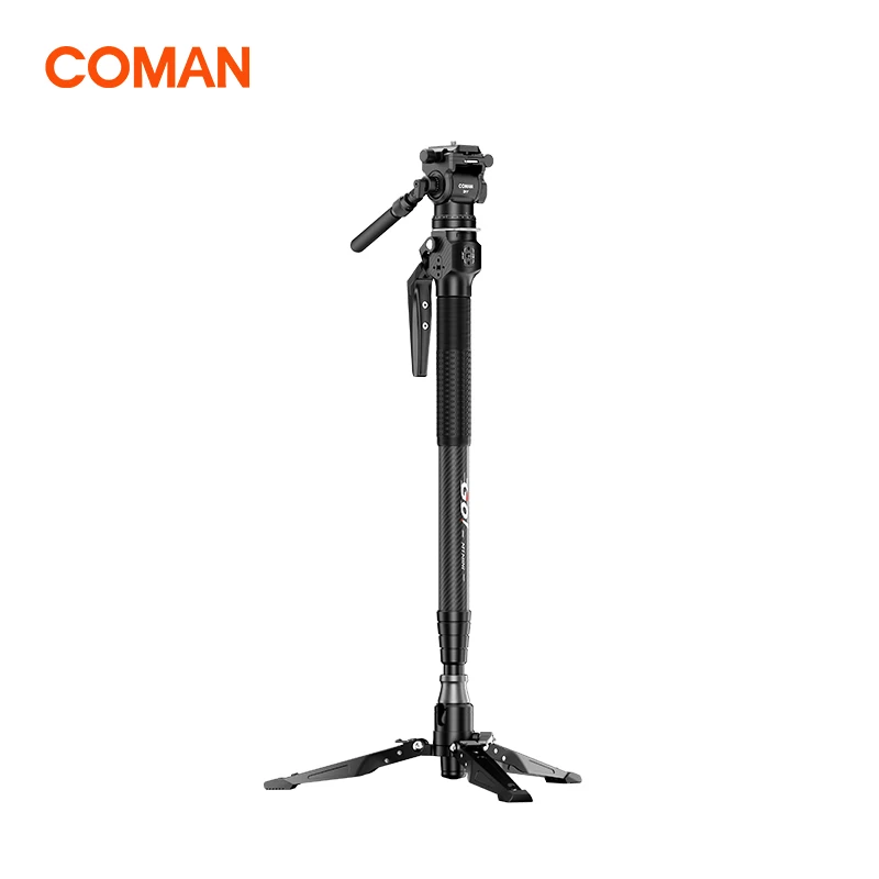 COMAN M1 Mini V1 Carbon Fiber Monopod 4 Section One Click Lift 62.8 in Quick Adjustment Lightweight Travel Tripod With Fluid Video Head For Sony Canon Nikon DSLR Camera