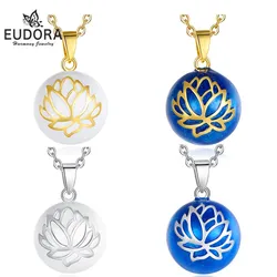 Eudora 20mm Harmony Ball Lotus Pendant Pregnancy Bola Angel Caller Baby Wishing Chime Ball Necklace Fine Jewelry for Women Gift