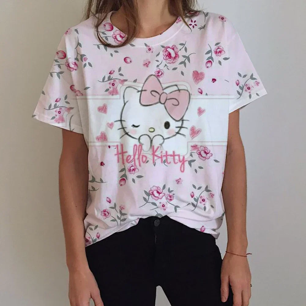 

Hello Kitty Tops Women's T-shirts Funny Fashion Comfortable Round Neck Short Sleeves T-shirt Clothing Fashion Girl Festival