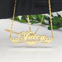 Lateefah Stainless Steel Heart Crown Custom Name English Letters Pendant Necklace Jewelry