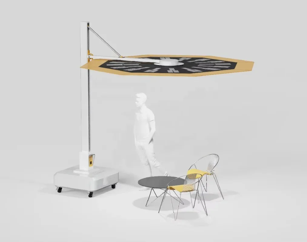 مظلة قابلة للطي تعمل بالطاقة الشمسية مع منفذ شحن للهاتف المحمول، ملحق خارجي صديق للبيئة